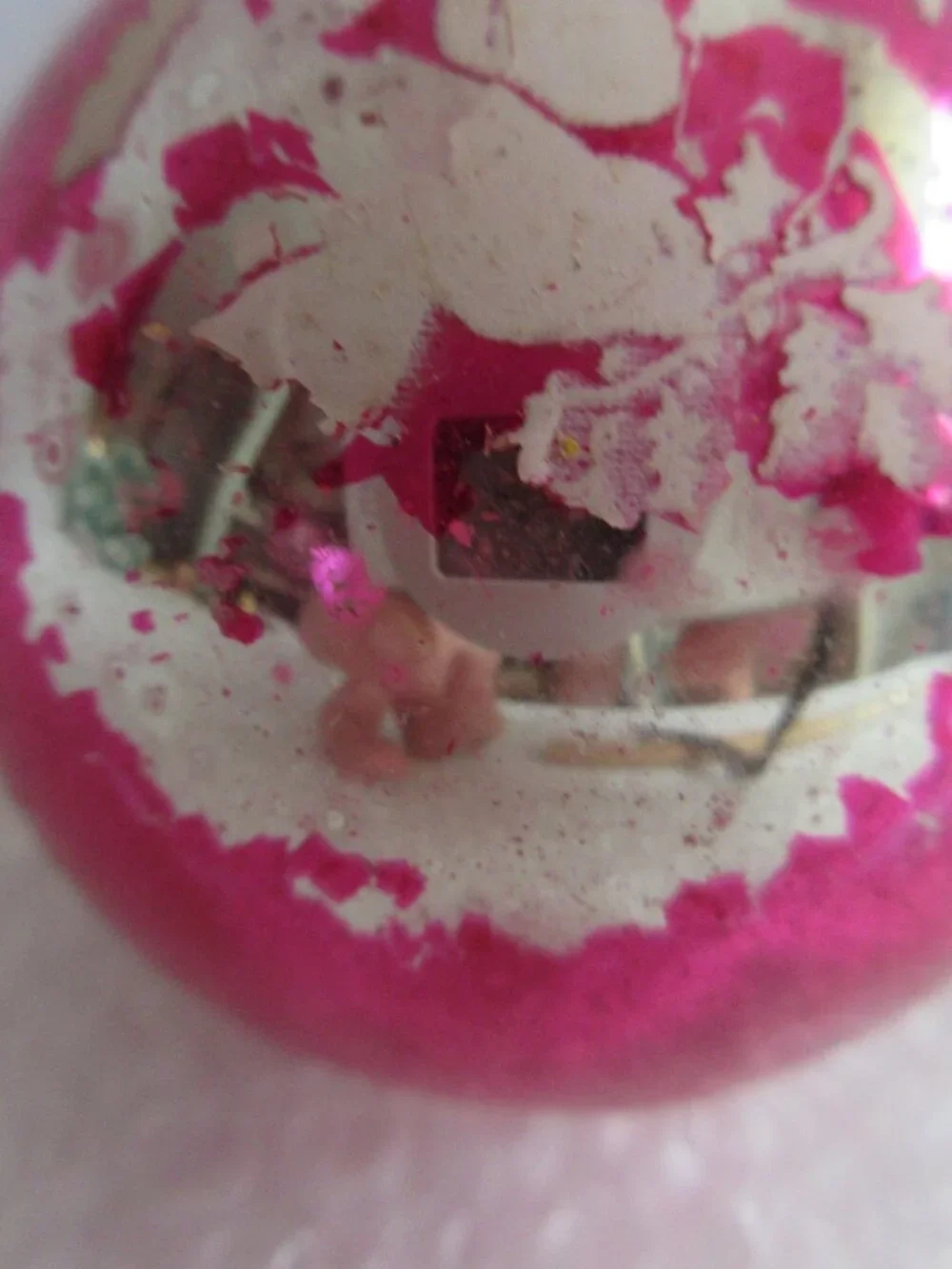 Dove Stencil Glass Christmas Ornament Lot of 2 Pink Fuschia Vtg Franke Corning?